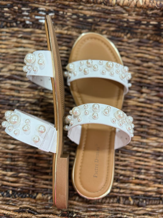 White pearl gold sandals