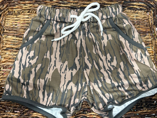 Kid's Drawstring Camo Shorts Green Edge