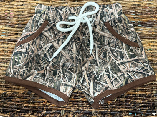 Kid's Drawstring Camo Shorts Brown Edge