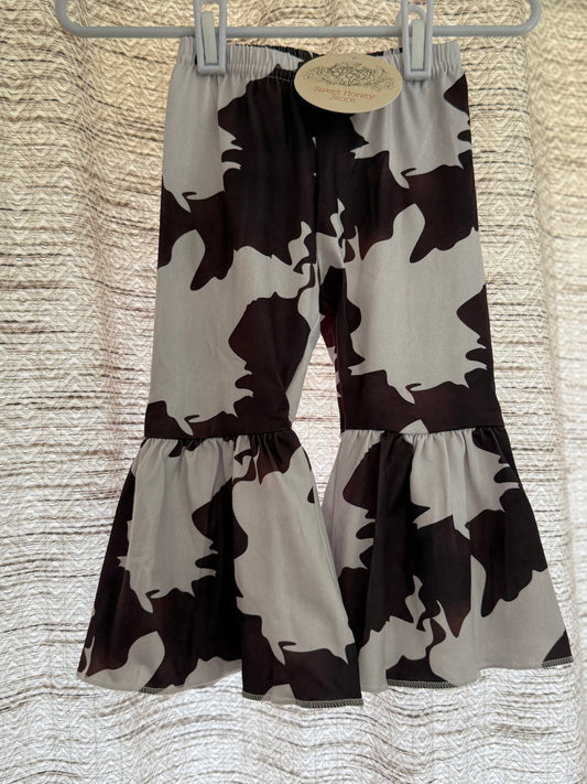 Girls Bell Bottom Pants - Cow Print