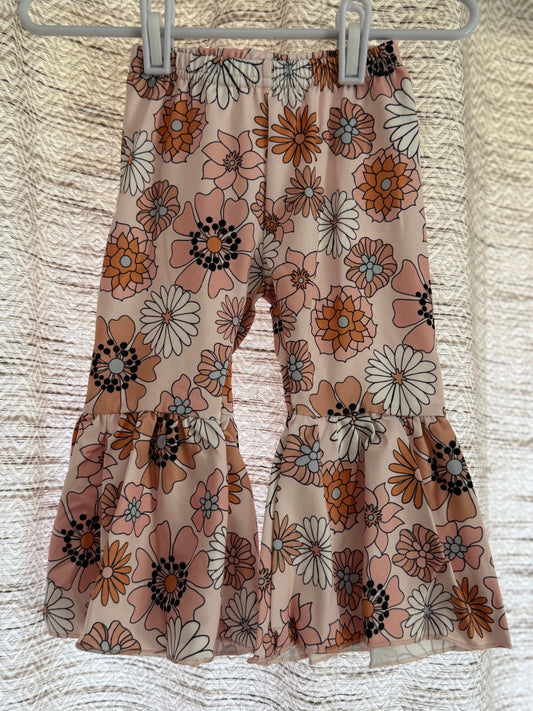 Girls Bell Bottom Pants - Dark Floral
