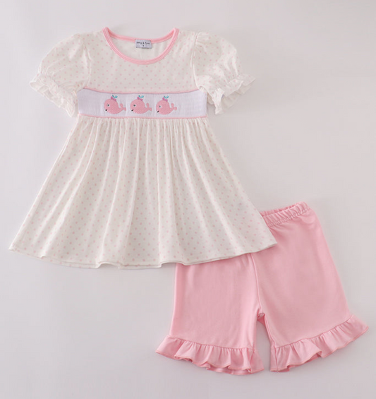 Pink Whale - Ruffle Shorts Set