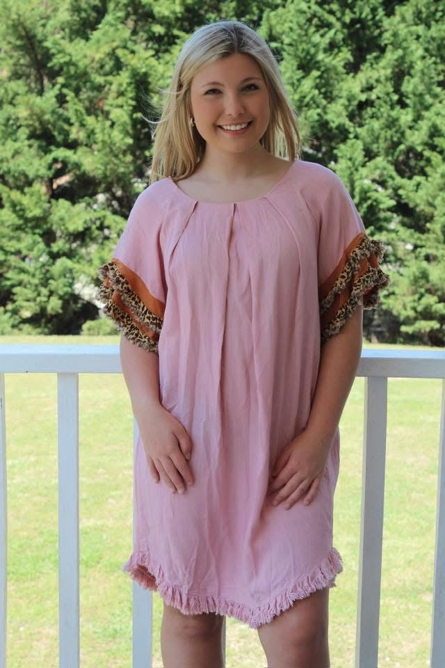Women's Pink Dress with Cheetah Print Sleeves