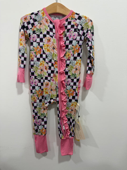 Kids Bamboo Zippy - Checkerboard and Flowers