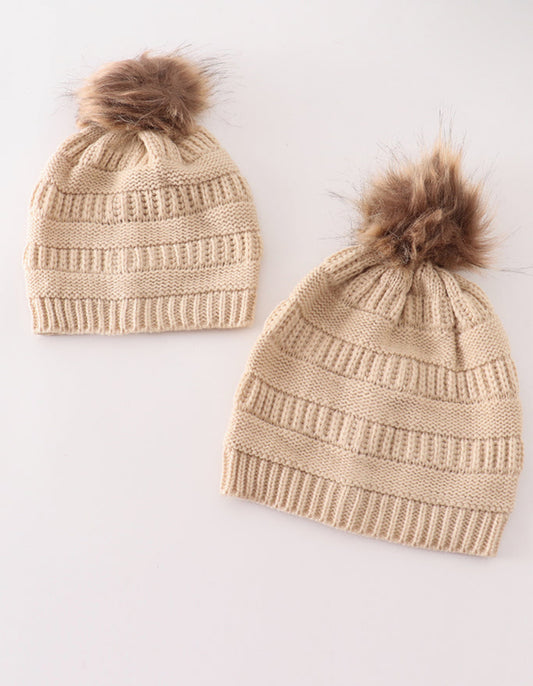 Cable Knit Faux Fur Pom Pom Beanies