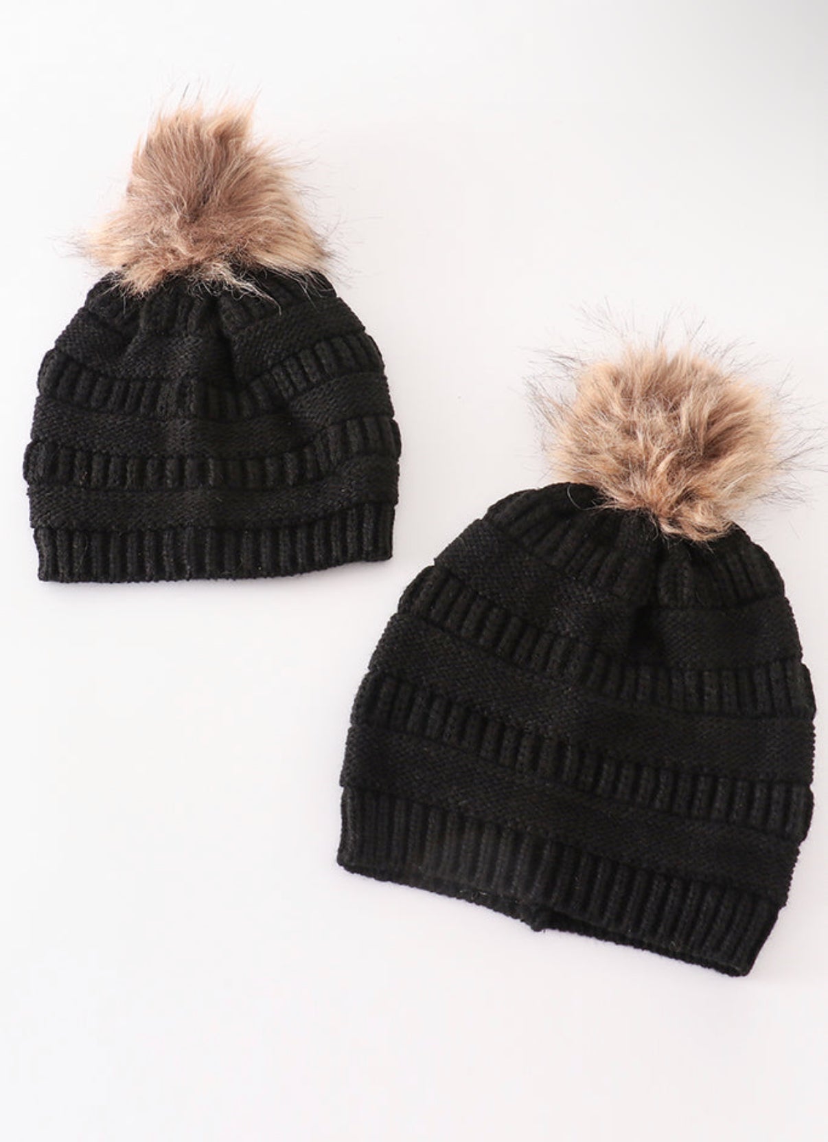 Cable Knit Faux Fur Pom Pom Beanies