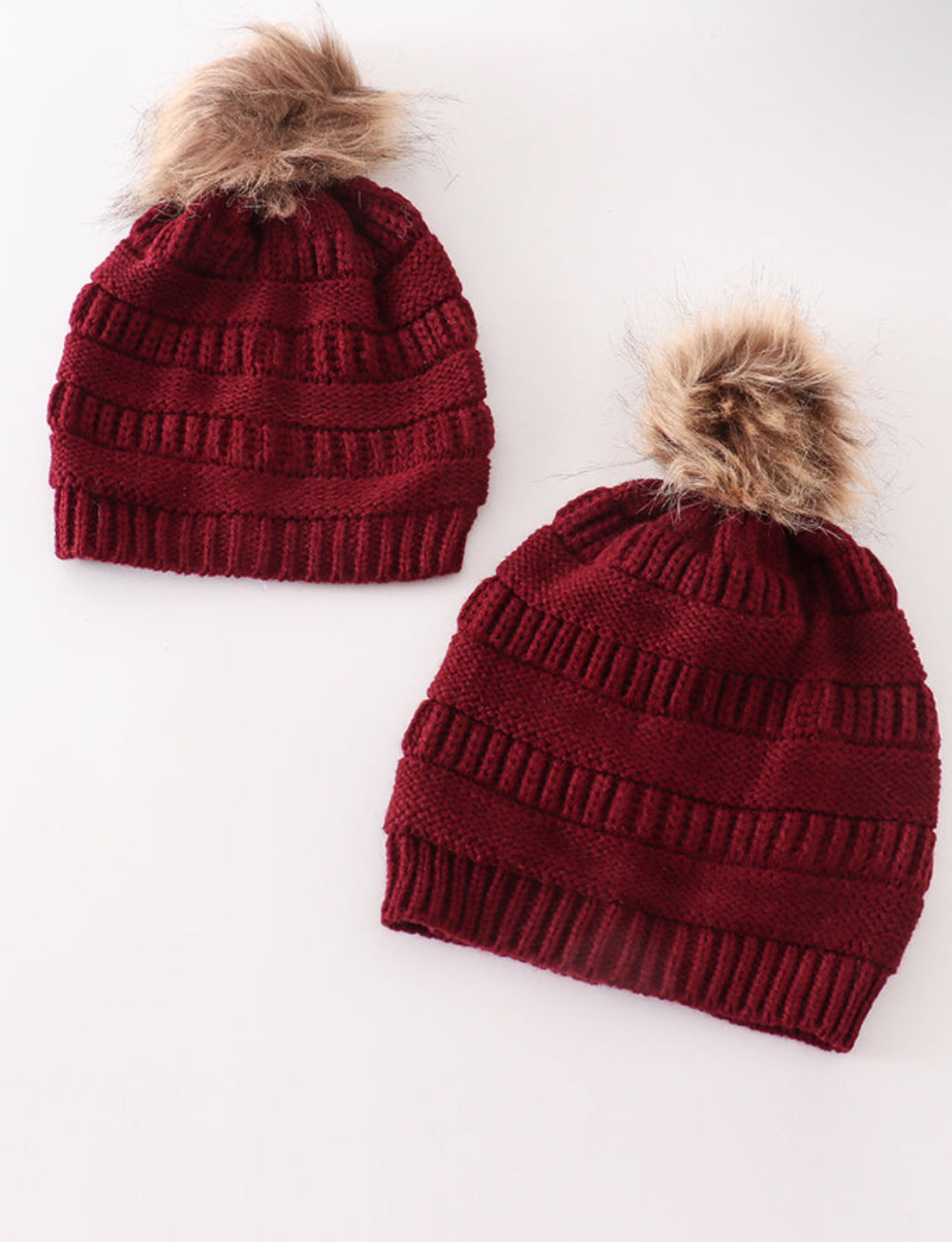 Cable Knit Faux Fur Pom Pom Beanies
